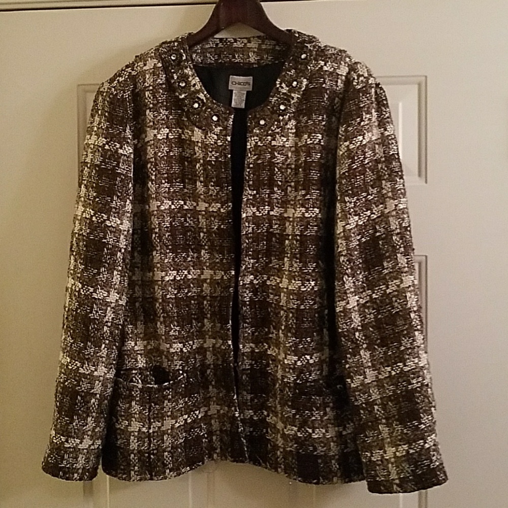 Chico's Brown White and Metallic Blazer Size XL